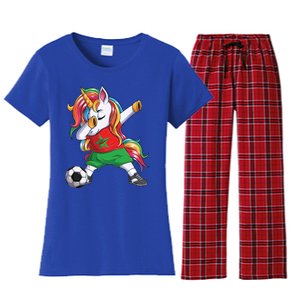 Dab Unicorn Morocco Football Soccer Jersey Moroccan Flag Gift Women's Flannel Pajama Set