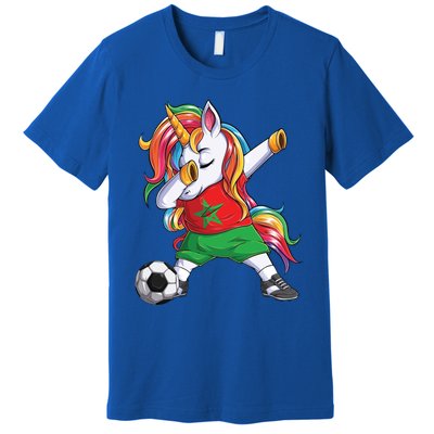 Dab Unicorn Morocco Football Soccer Jersey Moroccan Flag Gift Premium T-Shirt