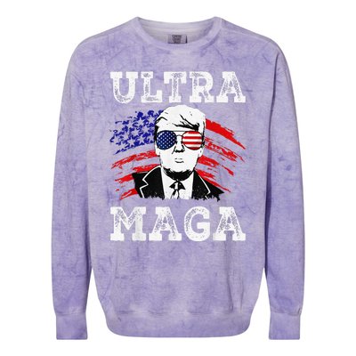 Distressed Ultra Maga Trump USA Flag Colorblast Crewneck Sweatshirt