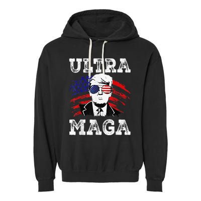 Distressed Ultra Maga Trump USA Flag Garment-Dyed Fleece Hoodie