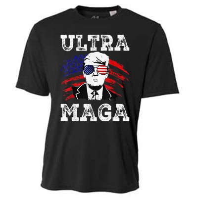 Distressed Ultra Maga Trump USA Flag Cooling Performance Crew T-Shirt