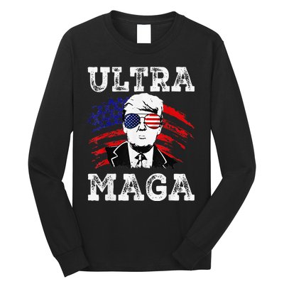 Distressed Ultra Maga Trump USA Flag Long Sleeve Shirt