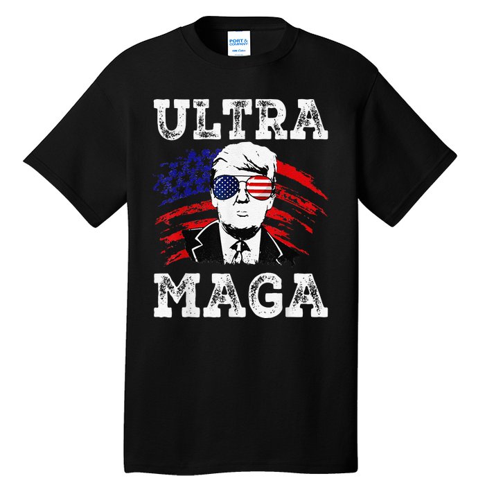 Distressed Ultra Maga Trump USA Flag Tall T-Shirt