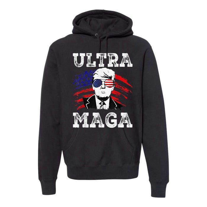 Distressed Ultra Maga Trump USA Flag Premium Hoodie