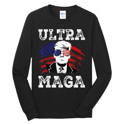 Distressed Ultra Maga Trump USA Flag Tall Long Sleeve T-Shirt