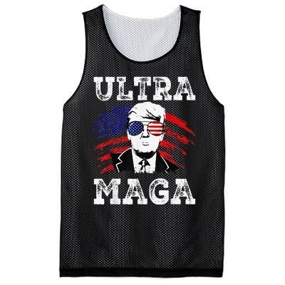 Distressed Ultra Maga Trump USA Flag Mesh Reversible Basketball Jersey Tank