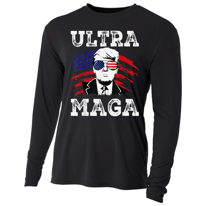 Distressed Ultra Maga Trump USA Flag Cooling Performance Long Sleeve Crew