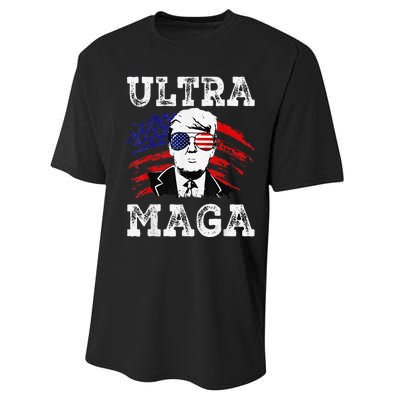 Distressed Ultra Maga Trump USA Flag Performance Sprint T-Shirt