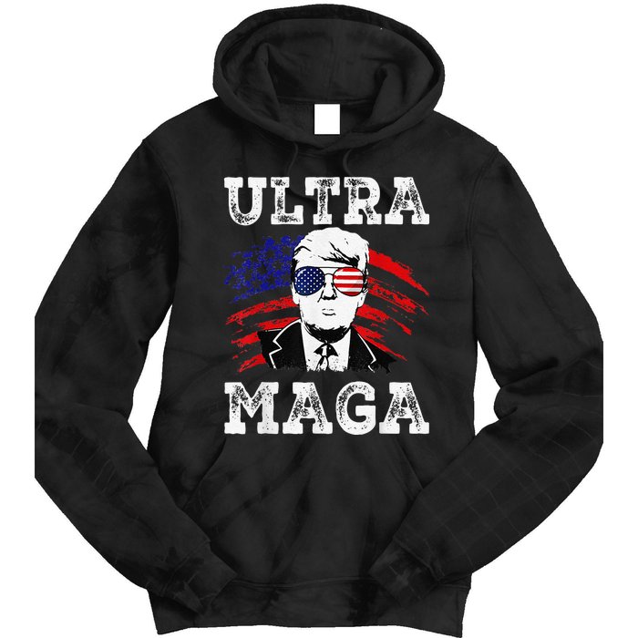 Distressed Ultra Maga Trump USA Flag Tie Dye Hoodie