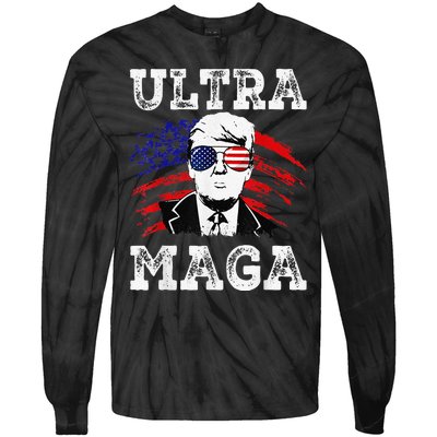 Distressed Ultra Maga Trump USA Flag Tie-Dye Long Sleeve Shirt