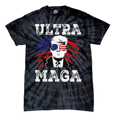 Distressed Ultra Maga Trump USA Flag Tie-Dye T-Shirt