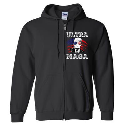 Distressed Ultra Maga Trump USA Flag Full Zip Hoodie