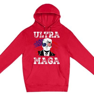 Distressed Ultra Maga Trump USA Flag Premium Pullover Hoodie