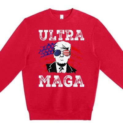 Distressed Ultra Maga Trump USA Flag Premium Crewneck Sweatshirt