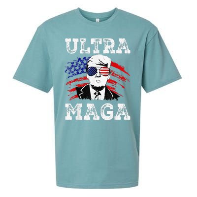 Distressed Ultra Maga Trump USA Flag Sueded Cloud Jersey T-Shirt