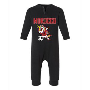 Dabbing Unicorn Morocco Soccer Fans Jersey Moroccan Flag Gift Infant Fleece One Piece