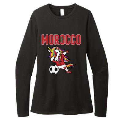 Dabbing Unicorn Morocco Soccer Fans Jersey Moroccan Flag Gift Womens CVC Long Sleeve Shirt