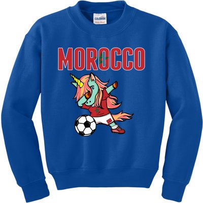 Dabbing Unicorn Morocco Soccer Fans Jersey Moroccan Flag Gift Kids Sweatshirt