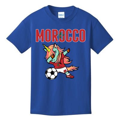 Dabbing Unicorn Morocco Soccer Fans Jersey Moroccan Flag Gift Kids T-Shirt