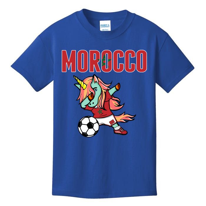 Dabbing Unicorn Morocco Soccer Fans Jersey Moroccan Flag Gift Kids T-Shirt