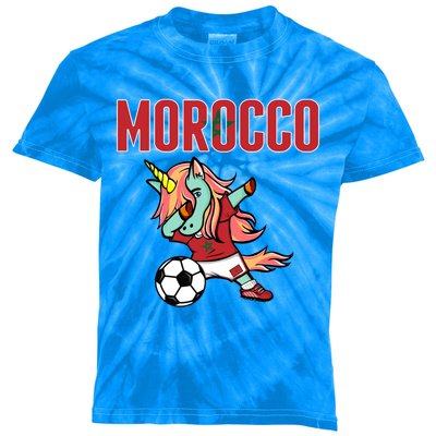 Dabbing Unicorn Morocco Soccer Fans Jersey Moroccan Flag Gift Kids Tie-Dye T-Shirt