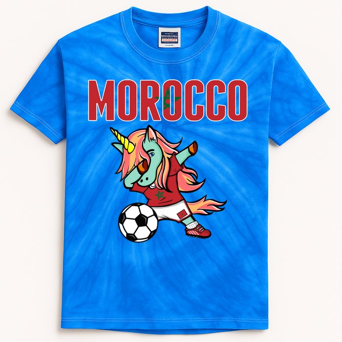 Dabbing Unicorn Morocco Soccer Fans Jersey Moroccan Flag Gift Kids Tie-Dye T-Shirt