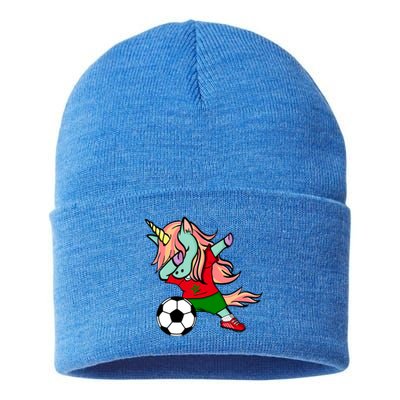 Dabbing Unicorn Morocco Soccer Fans Jersey Moroccan Football Gift Sustainable Knit Beanie