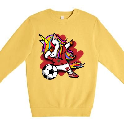 Dabbing Unicorn Morocco Soccer Fans Jersey Moroccan Football Gift Premium Crewneck Sweatshirt