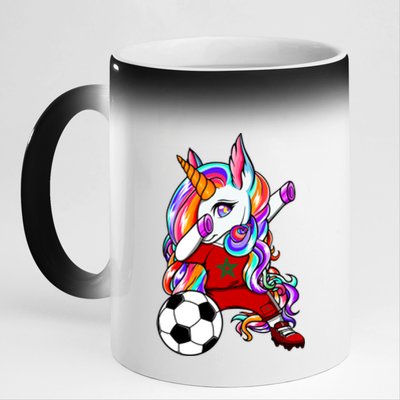 Dabbing Unicorn Morocco Soccer Fans Jersey Moroccan Football Cool Gift 11oz Black Color Changing Mug