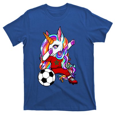 Dabbing Unicorn Morocco Soccer Fans Jersey Moroccan Football Cool Gift T-Shirt