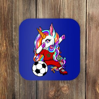 Dabbing Unicorn Morocco Soccer Fans Jersey Moroccan Football Cool Gift Coaster