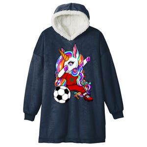 Dabbing Unicorn Morocco Soccer Fans Jersey Moroccan Football Cool Gift Hooded Wearable Blanket