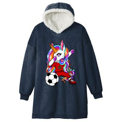 Dabbing Unicorn Morocco Soccer Fans Jersey Moroccan Football Cool Gift Hooded Wearable Blanket