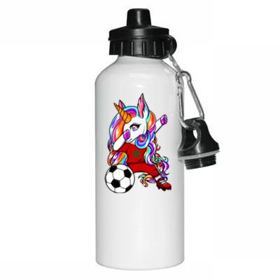 Dabbing Unicorn Morocco Soccer Fans Jersey Moroccan Football Cool Gift Aluminum Water Bottle