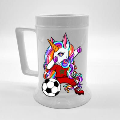 Dabbing Unicorn Morocco Soccer Fans Jersey Moroccan Football Cool Gift Beer Stein