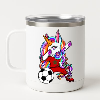 Dabbing Unicorn Morocco Soccer Fans Jersey Moroccan Football Cool Gift 12 oz Stainless Steel Tumbler Cup