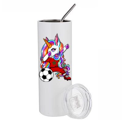 Dabbing Unicorn Morocco Soccer Fans Jersey Moroccan Football Cool Gift Stainless Steel Tumbler