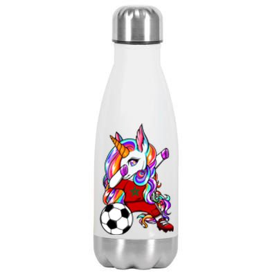 Dabbing Unicorn Morocco Soccer Fans Jersey Moroccan Football Cool Gift Stainless Steel Insulated Water Bottle