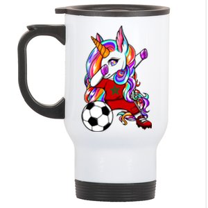 Dabbing Unicorn Morocco Soccer Fans Jersey Moroccan Football Cool Gift Stainless Steel Travel Mug