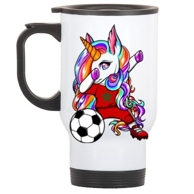 Dabbing Unicorn Morocco Soccer Fans Jersey Moroccan Football Cool Gift Stainless Steel Travel Mug