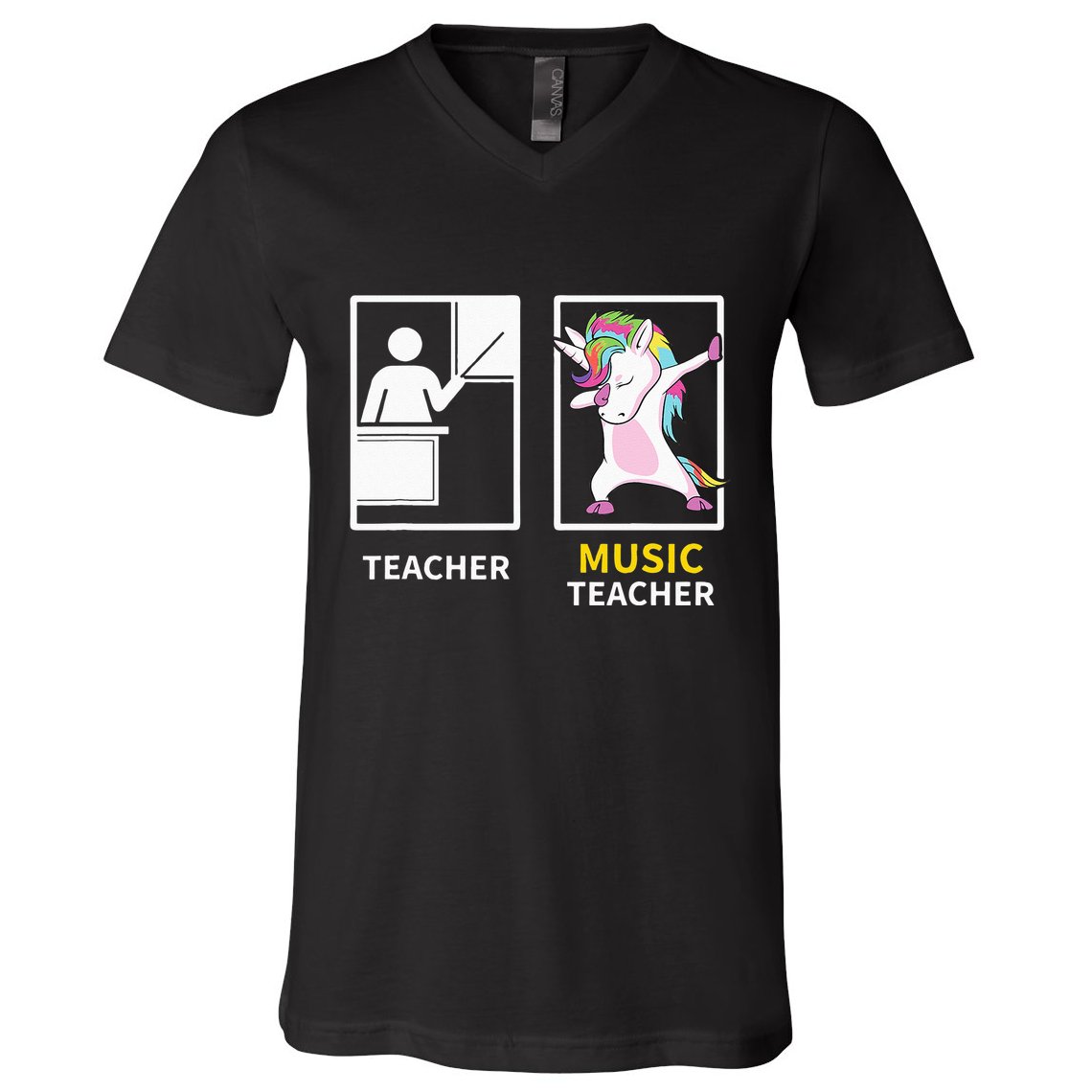 Dabbing Unicorn Music Teacher Gift V-Neck T-Shirt
