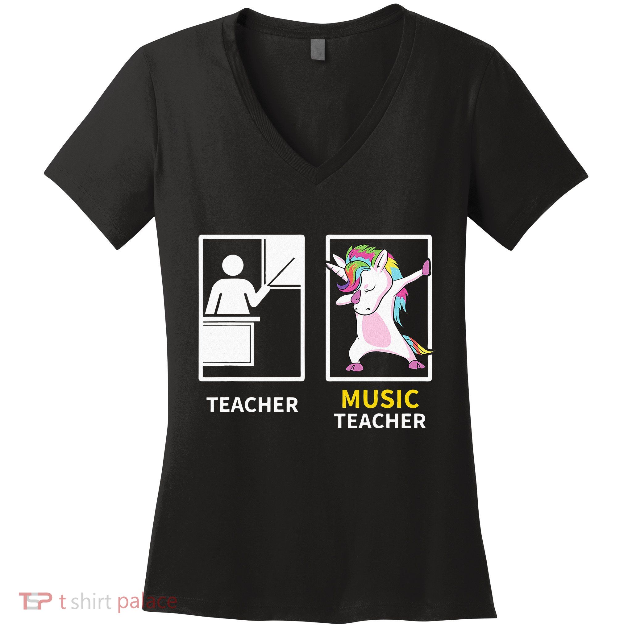 Dabbing Unicorn Music Teacher Gift Women's V-Neck T-Shirt