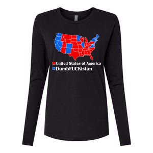 DumbFUCKistan Vs. United States of America Election Map Republicans Womens Cotton Relaxed Long Sleeve T-Shirt