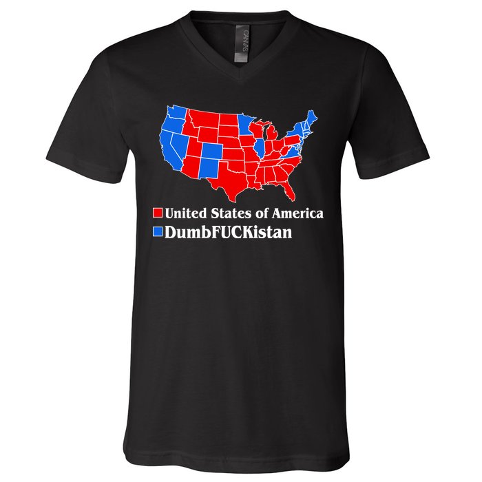 DumbFUCKistan Vs. United States of America Election Map Republicans V-Neck T-Shirt