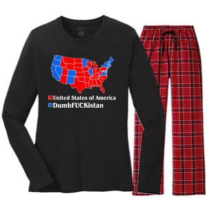 DumbFUCKistan Vs. United States of America Election Map Republicans Women's Long Sleeve Flannel Pajama Set 