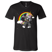 Dabbing Unicorn Ninja V-Neck T-Shirt