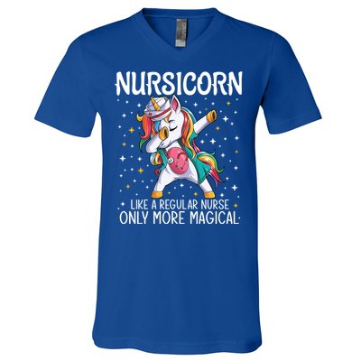 Dabbing Unicorn Nursicorn Funny Nurse Gift Cna Rn Gift V-Neck T-Shirt