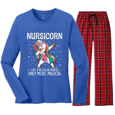 Dabbing Unicorn Nursicorn Funny Nurse Gift Cna Rn Gift Women's Long Sleeve Flannel Pajama Set 