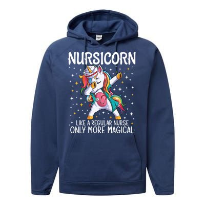 Dabbing Unicorn Nursicorn Funny Nurse Gift Cna Rn Gift Performance Fleece Hoodie