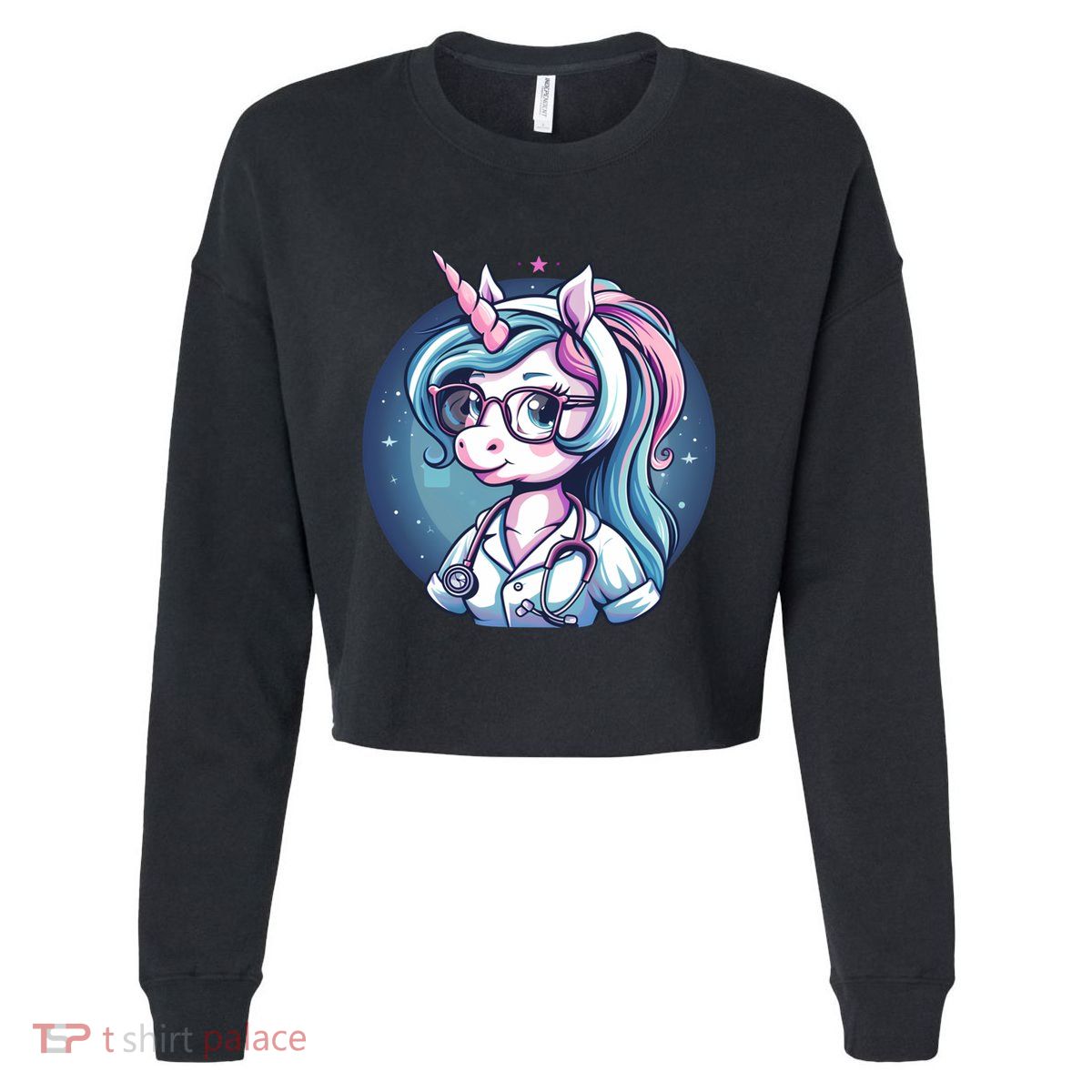 Doctor Unicorn Nursing School Stethoscope Nurse Unicorn Cool Gift Cropped Pullover Crew